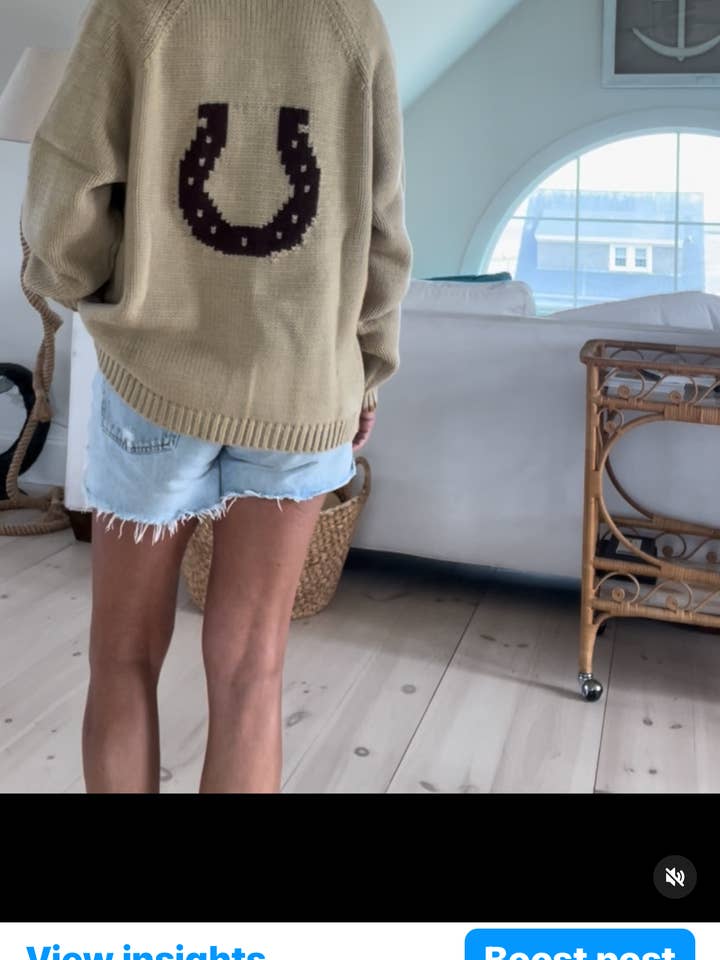 Vintage Horseshoe Varsity Cardigan in Camel for wholesale by Pink Pineapple