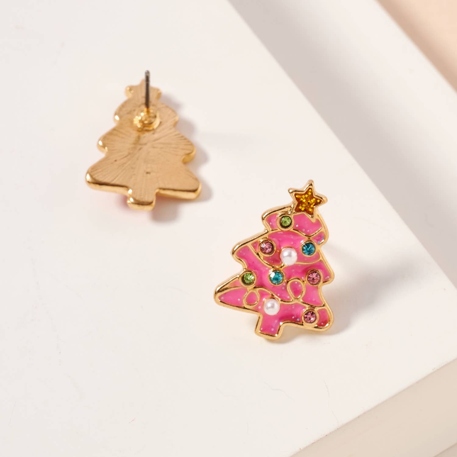 Frem - Vente Clous d'oreille - Boucles d'oreilles à tige en émail en forme de sapin de Noël16