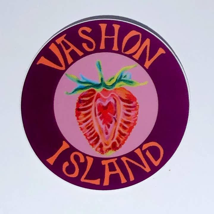 Vashon Island Sticker- Strawberry Fest - 3" Vinyl for wholesale by Ferry Kiss Studio