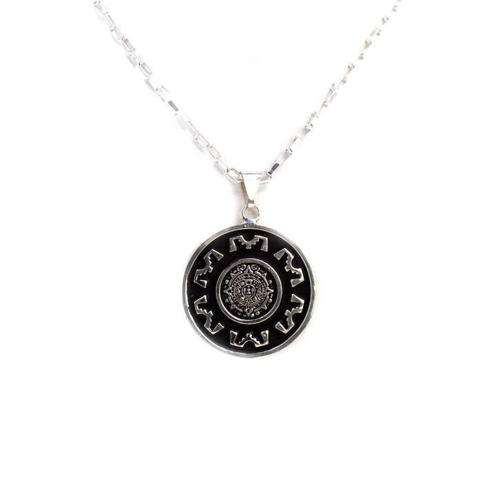 Alpaca Silver Aztec Face Pendant with Chain for wholesale by Global Crafts