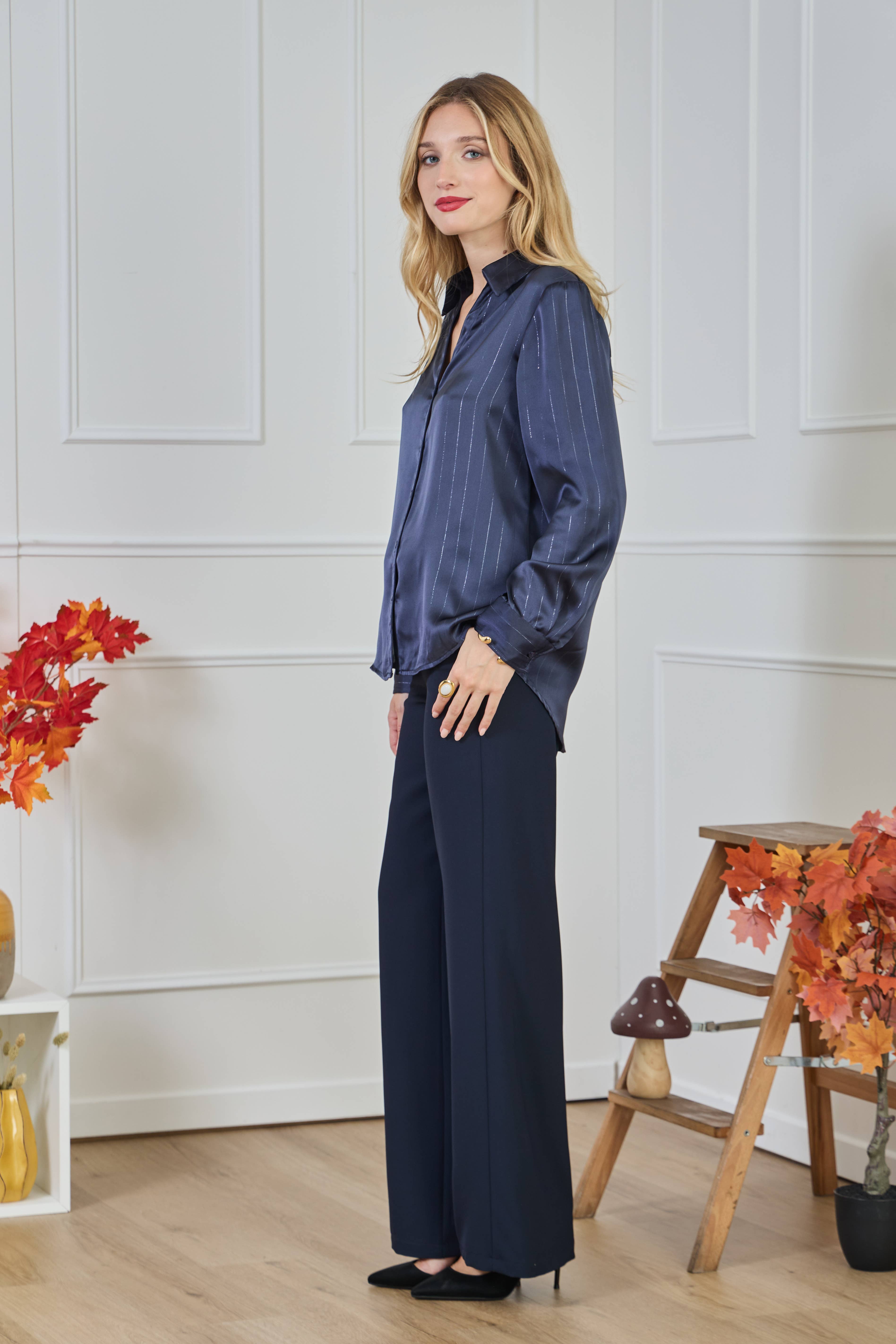 LULUMARY - Wholesale Button Down Shirt - Women's - Striped lurex shirt CH37324