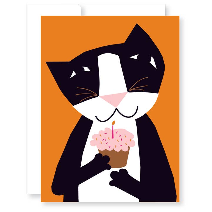Cupcake Kitty Cat Happy Birthday Greeting Card for wholesale by GreatArrow Graphics