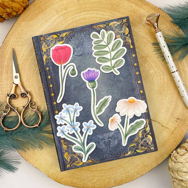Waterproof Wild Flower Die Cut Vinyl Sticker Pack for wholesale by Cosy & Card
