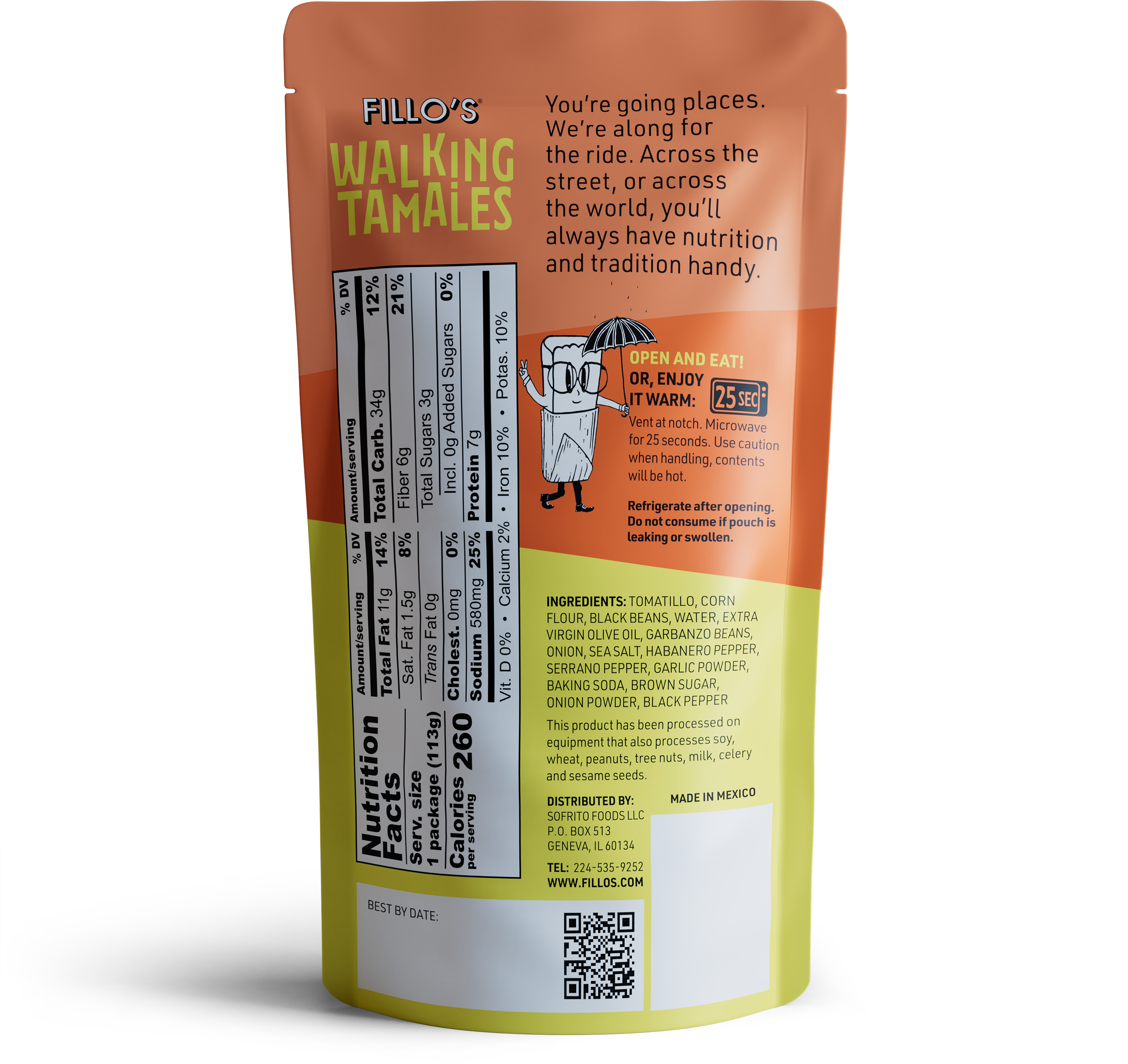 FILLO'S - Wholesale Salsa - Bean Salsa Habanero Walking Tamales, 7 Pouches/Case1