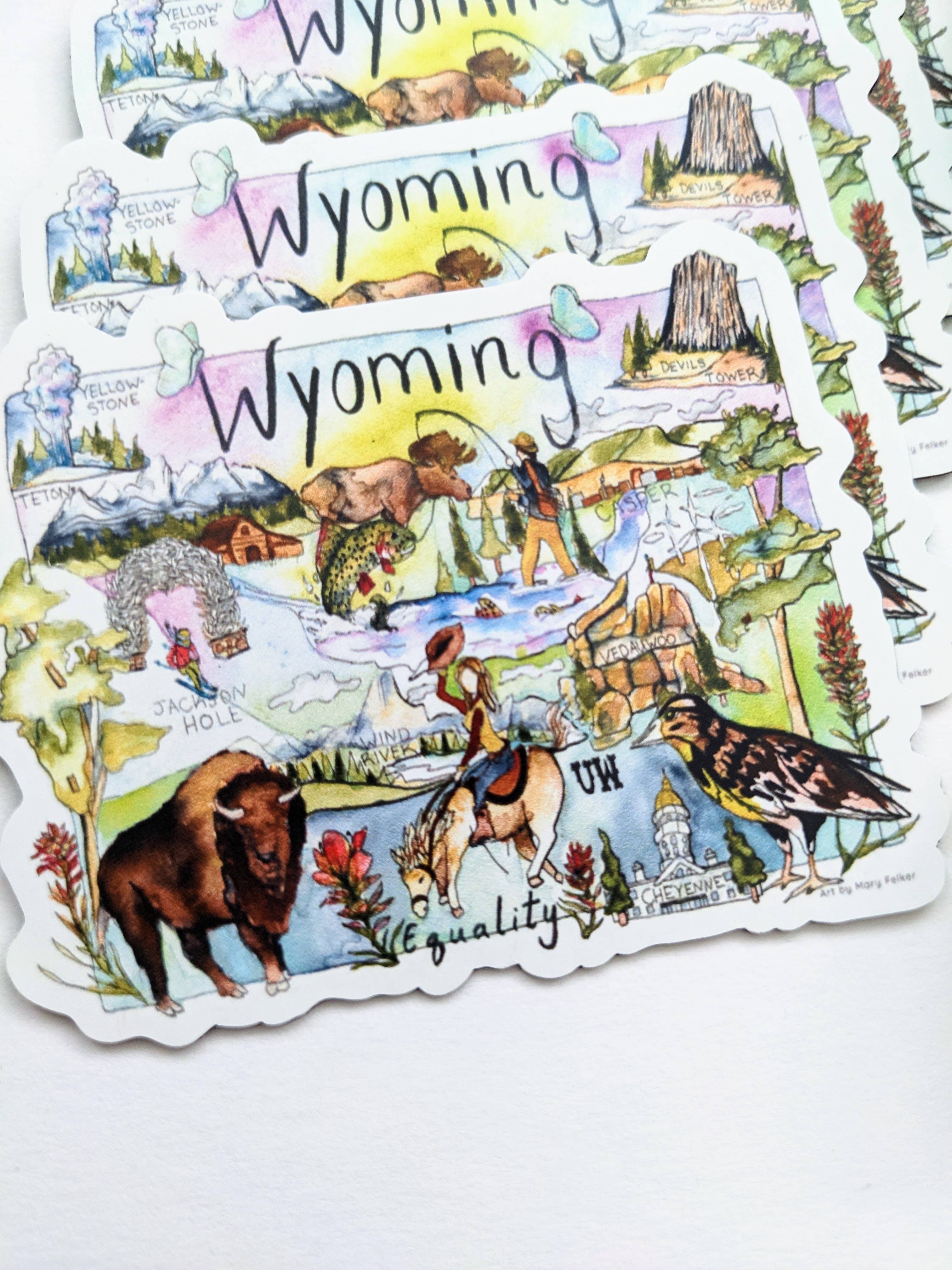 Mary Felker Art and Design - Wholesale Magneet - Magnet uit Wyoming, souvenir uit Wyoming, kaartkunst van Wyoming2