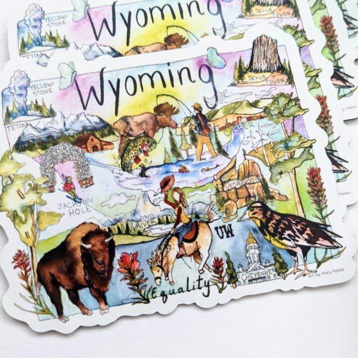 Mary Felker Art and Design - Wholesale Magneet - Magnet uit Wyoming, souvenir uit Wyoming, kaartkunst van Wyoming2