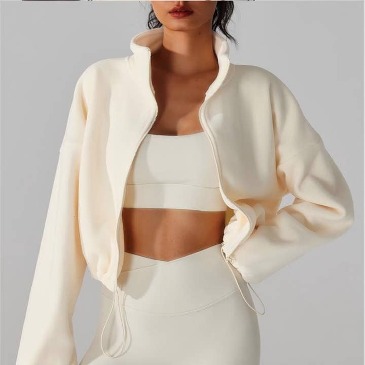 Sodalemon - Wholesale Activewear set – Women′s - Women's Reversible Fleece Cropped Drawstring Jacket4