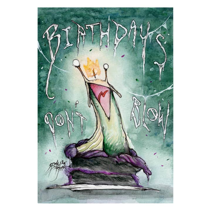 Birthday Slug Candle!! Card for wholesale by The Spooky Dinosaur