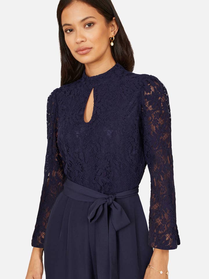 Yumi Navy Lace Applique Jumpsuit for wholesale by Yumi
