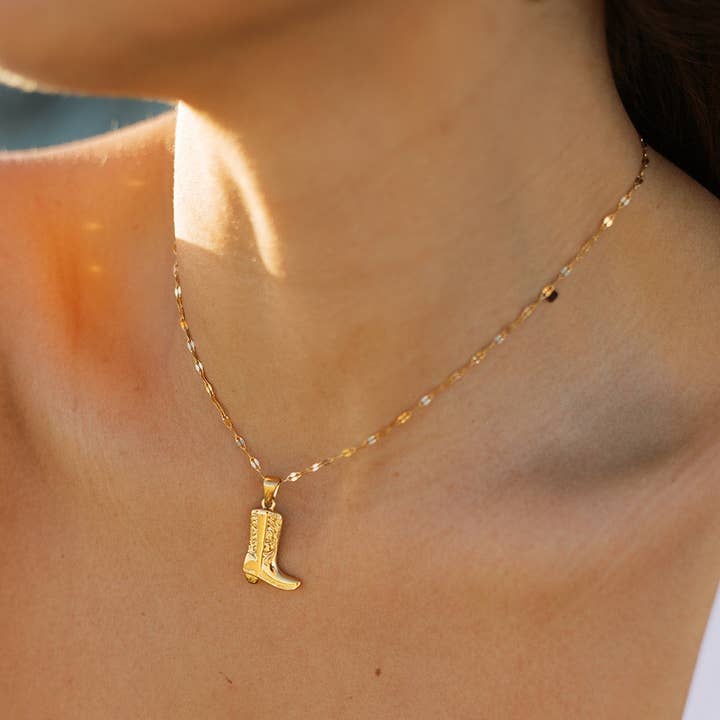 Sienna Cowgirl Boot Diamond Cut Necklace for wholesale by Liv Bella Vita | European Inspired Waterproof Jewelry