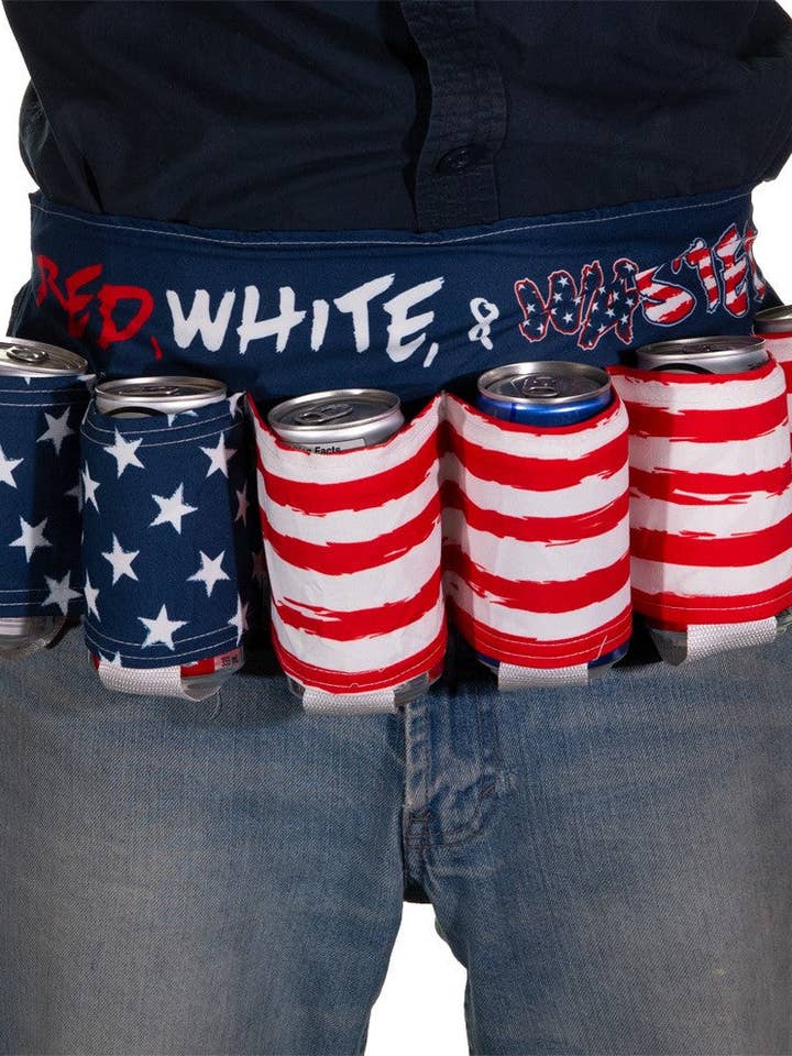 Ceinture à bière rouge, blanche et gaspillée - Porte-boisson original pour la vente par Calhoun Sportswear