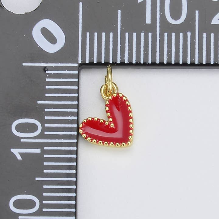 Beads Creation - Wholesale Individual Charm/Pendant - Dainty Enamel Heart Charm Pendant in Gold Filled, CP1225A4