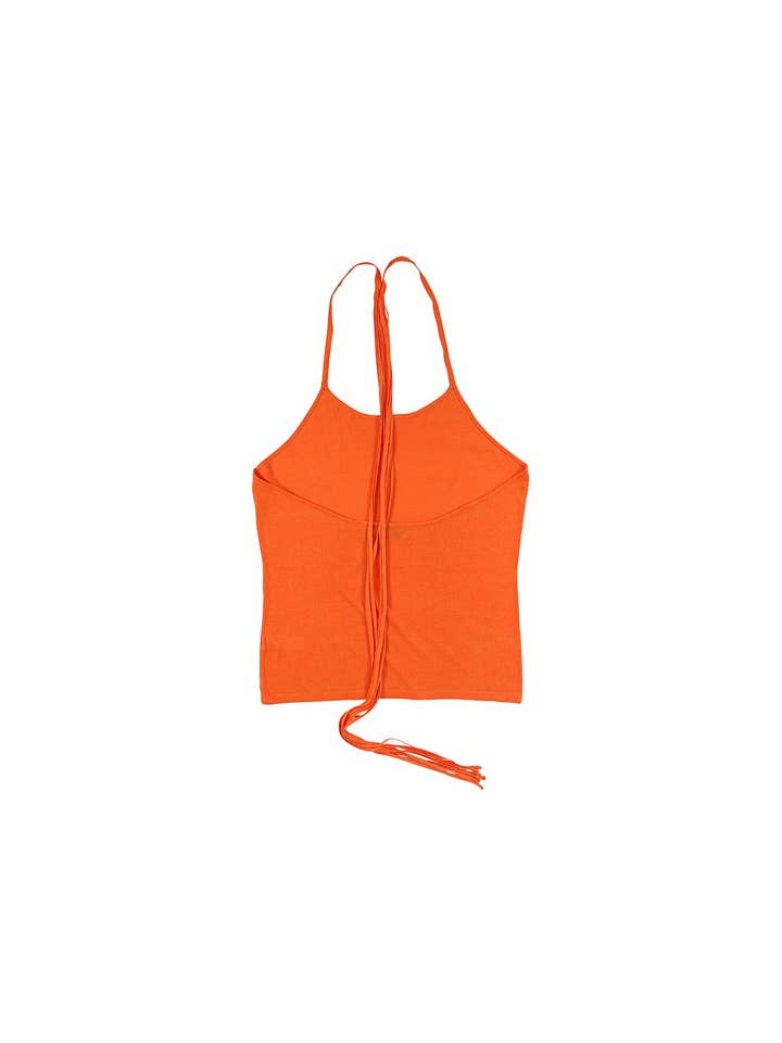 Orange Self-Tie Halter Knit Tank with Back Straps for wholesale on Faire4