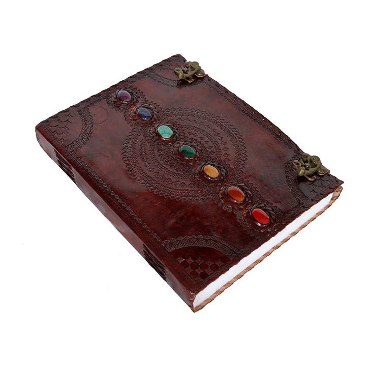 Tuzech Leather - Venta al por mayor Diario/agenda - Diario de Cuero Artesanal Veterano Siete Chakras Medieval con Piedra en Relieve Hecho a Mano Libro de Sombras Cuaderno Diario de Oficina Libro Universitario Libro de Poesía Cuaderno de Bocetos 10 x 13 Pulgadas