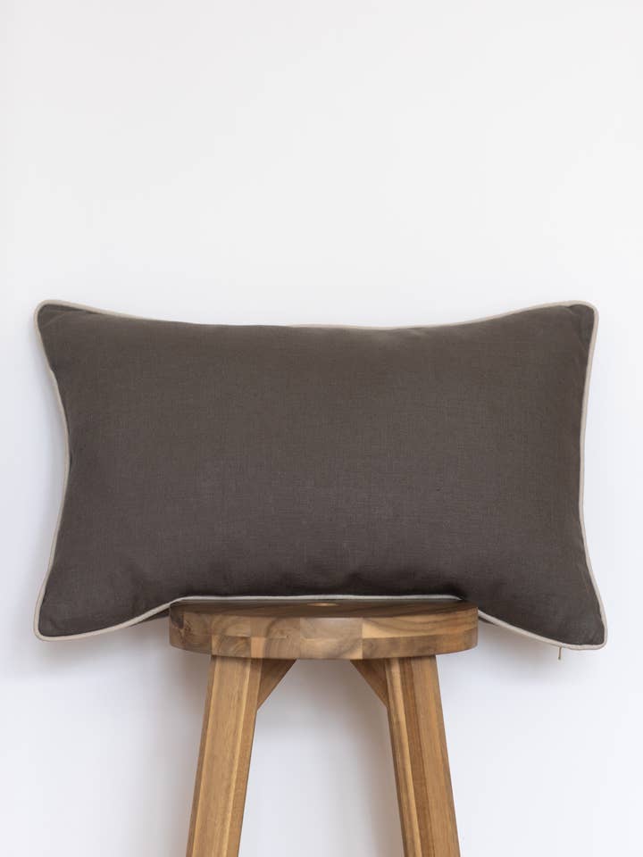 TAUPE PIPED IRISH LINEN CUSHION for wholesale by Ollie and Sab