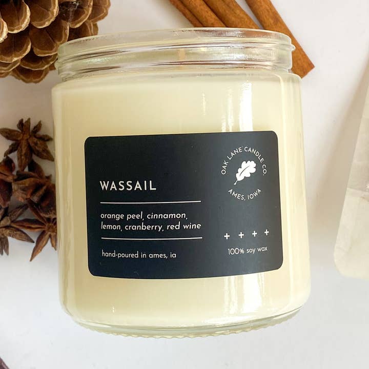 NEW! Wassail Soy Candle for wholesale by Oak Lane Candle Co.