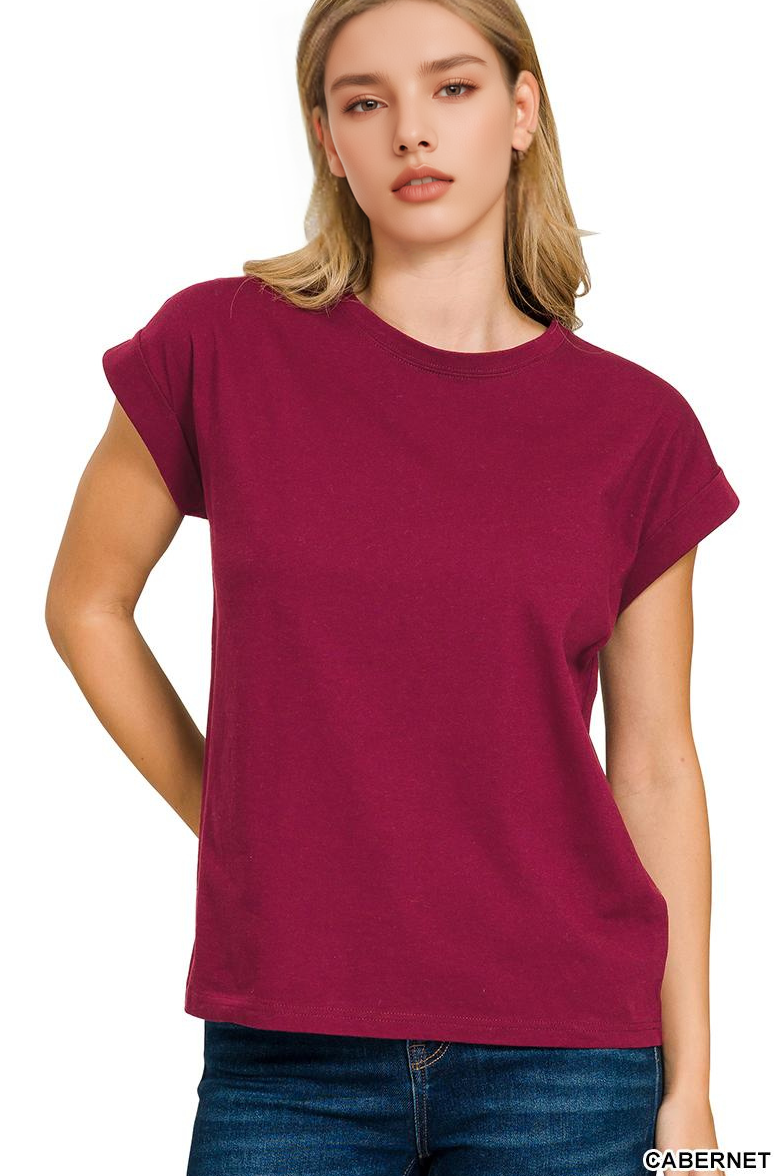 42POPS - Wholesale T-Shirt - Women's - `.Round Neck Folded Short Sleeve T Shirt21