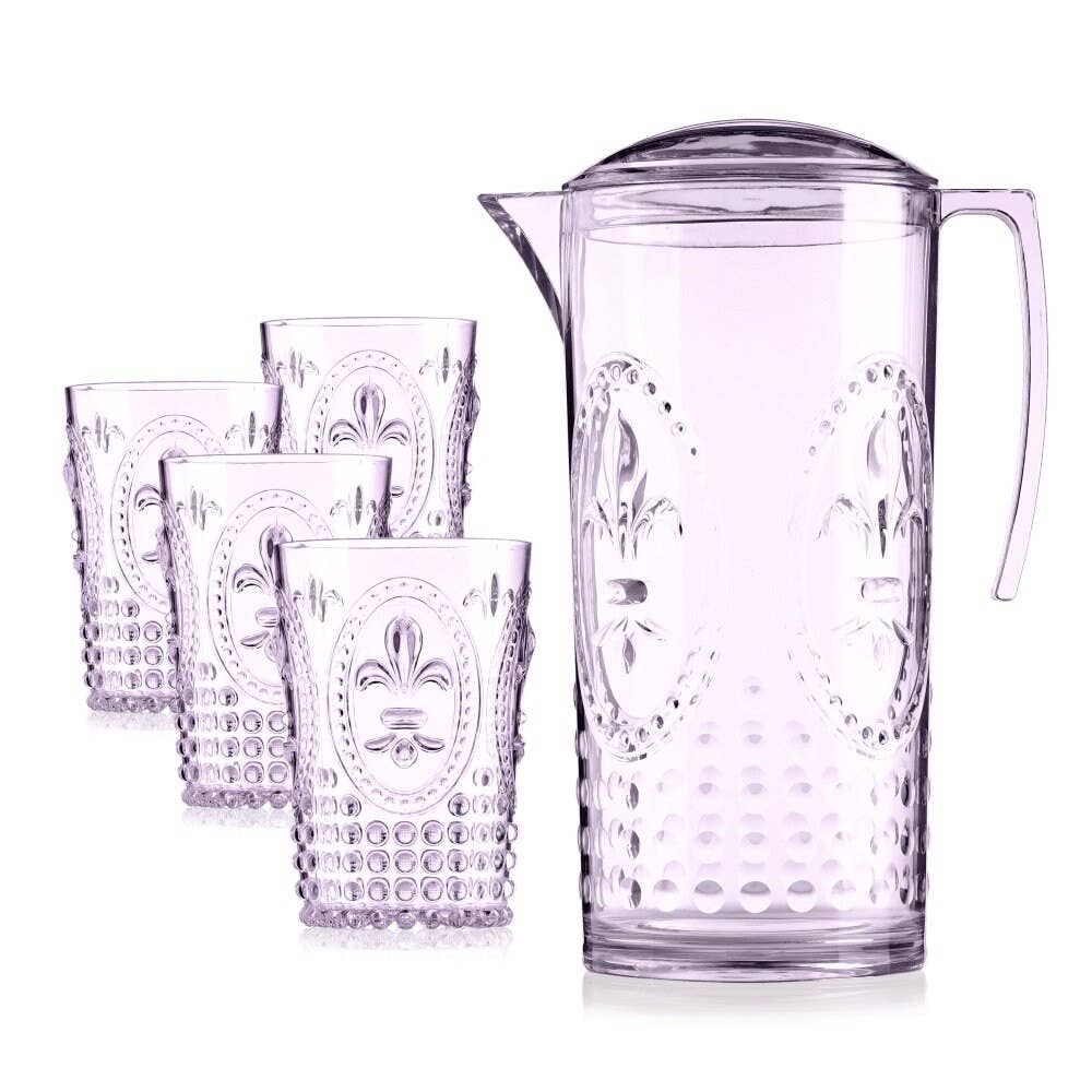 Muldale - Wholesale Drinking Glass/Cup - Picnic Water Jug and Glasses Set 5 Piece Acrylic Plasti5