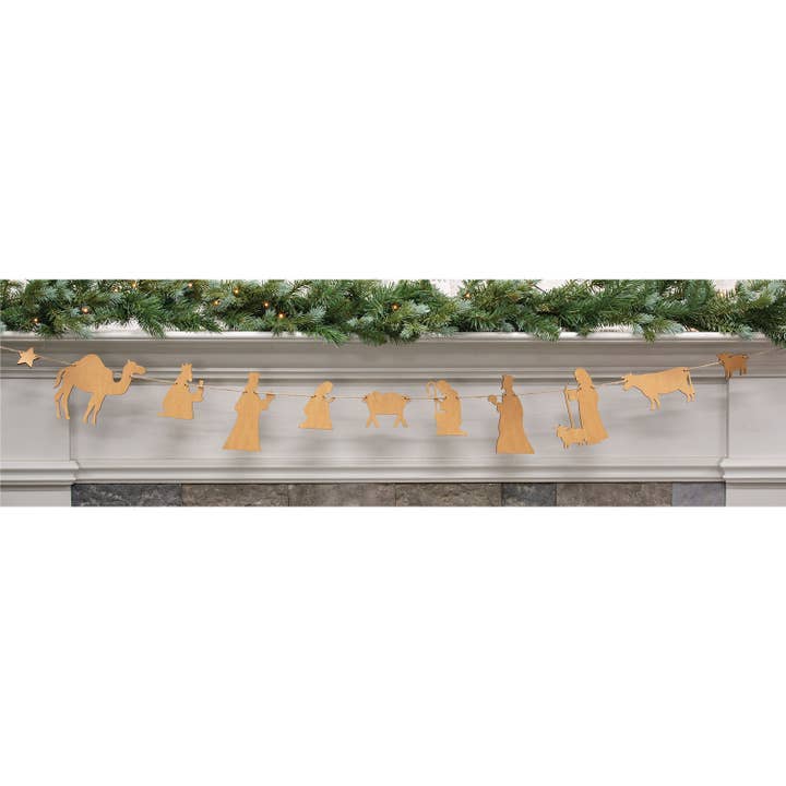 The Hearthside Collection - Wholesale Bunting/Garland - Natural Wood Nativity Garland