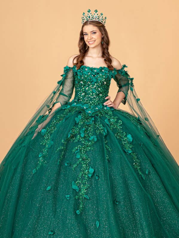 Off Shoulder Mesh Quinceanera Gown w/ Shoulder Side Mesh Drapes for wholesale by Tux-USA®