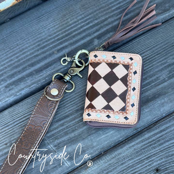 The Saddle Bum Checkered Mini Wallet Keychain for wholesale by Texas Western Cowhide Bags and More