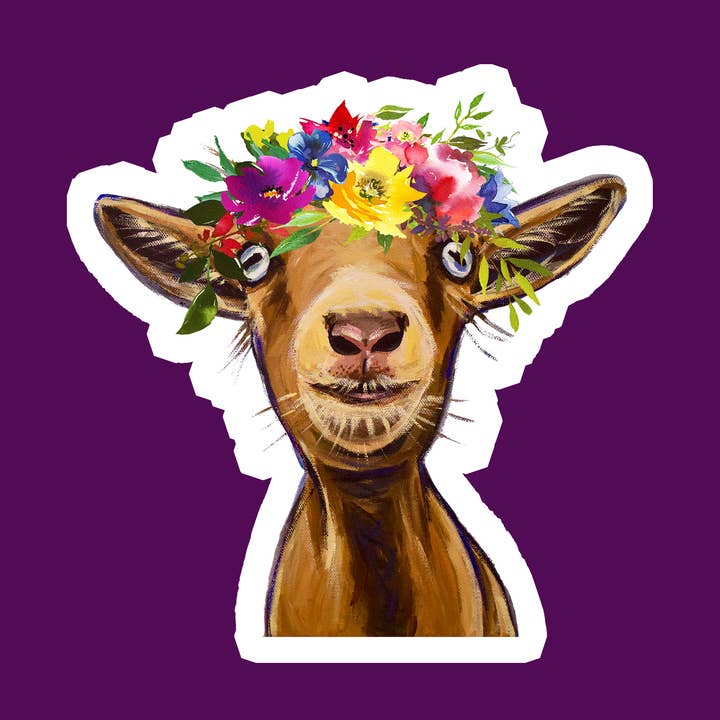 Pegatina Summer Crown Goat, pegatina de 4 pulgadas, linda pegatina para venta al por mayor de Hippie Hound Studios