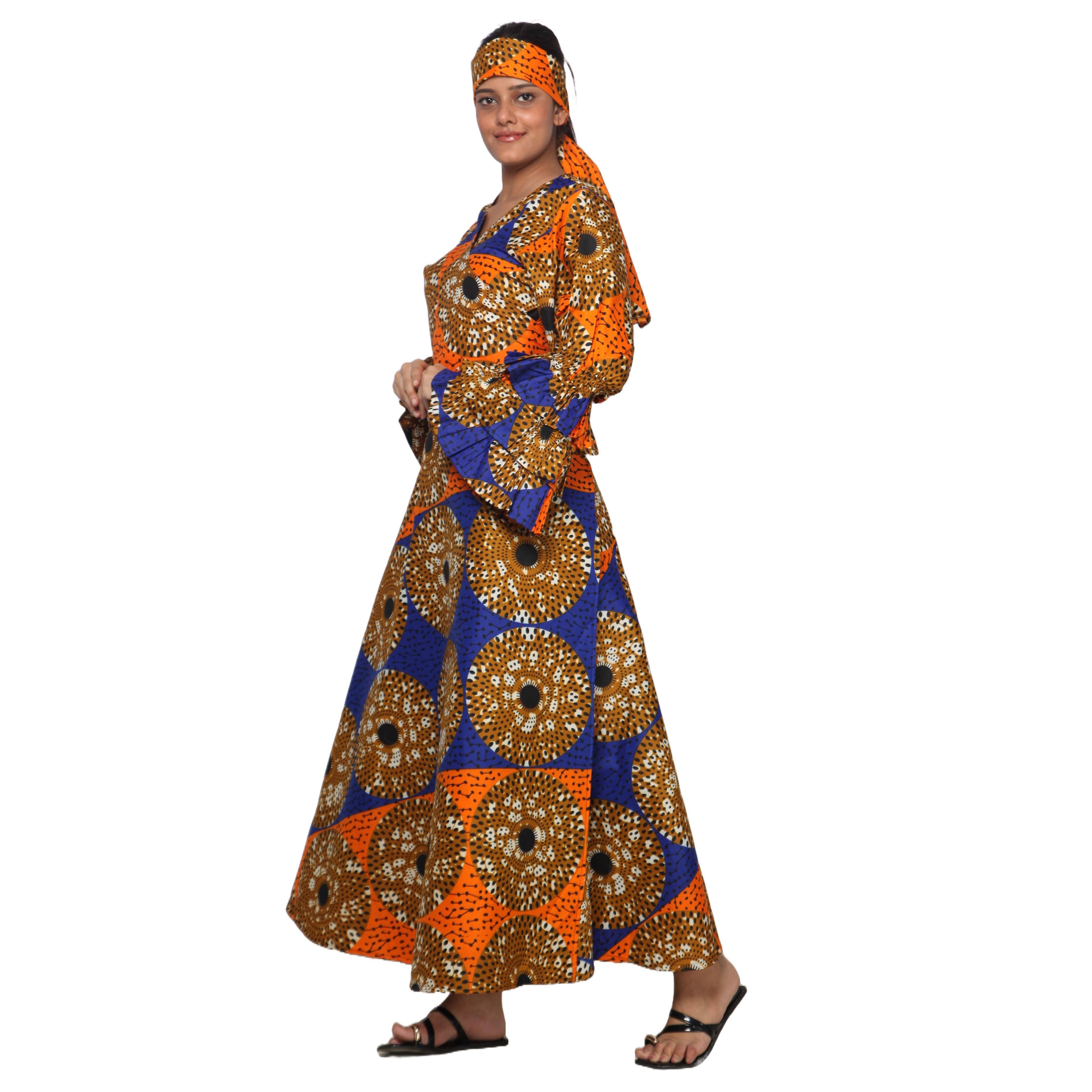 African Stars - Vente Robe – femme - Robe portefeuille en rayonne pour femme avec manches à volants -- FI-R80FS7