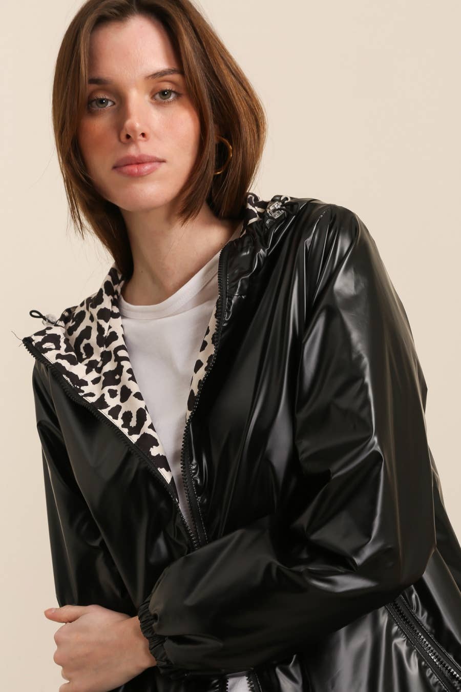 Attrait Paris - Vente Coupe-vent – femme - Coupe-vent réversible léopard mi-long à capuche6