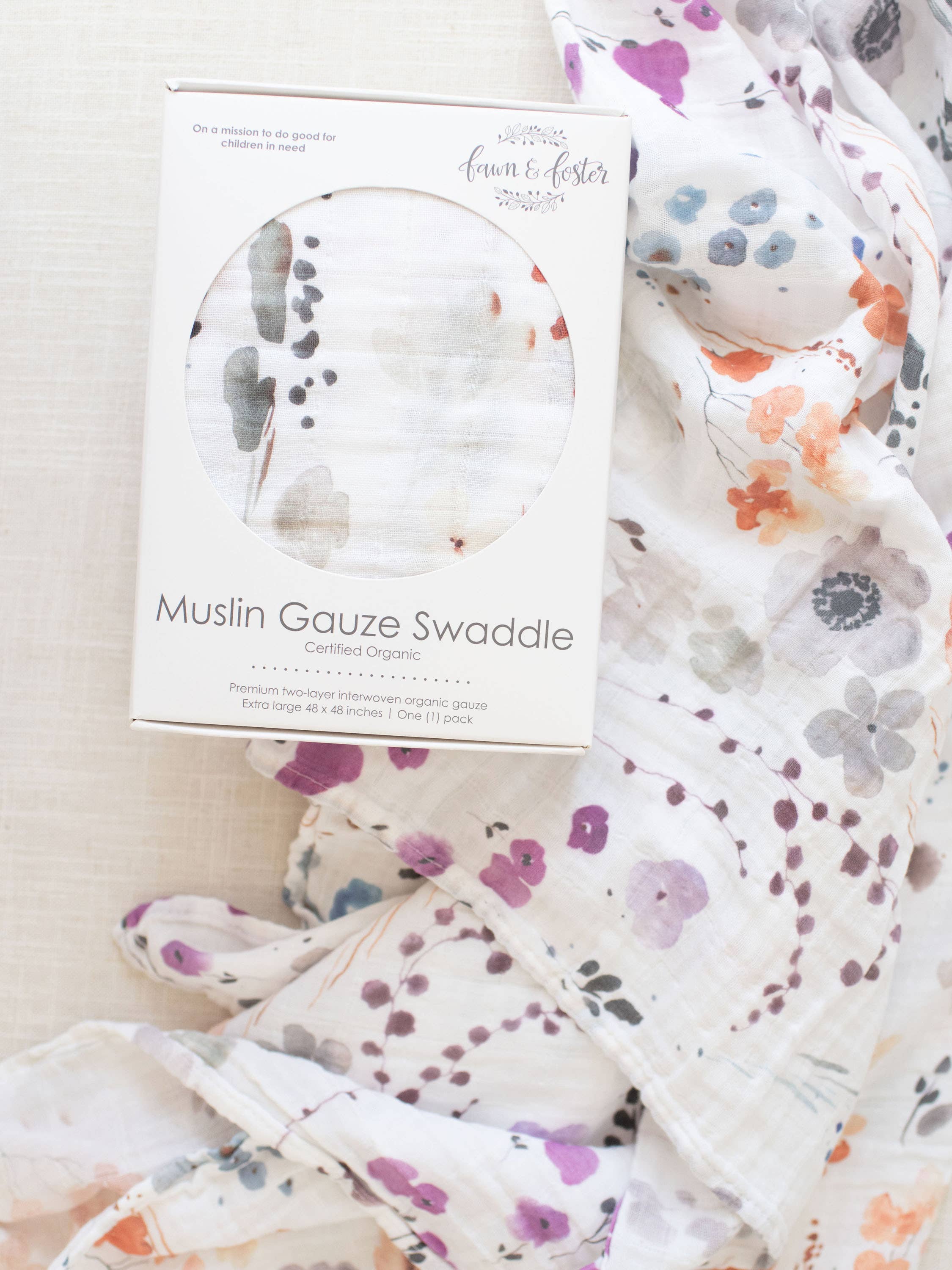 Fawn & Foster - Wholesale Swaddle - Baby - Organic Muslin Gauze Swaddle Receiving Blanket Violet Floral2