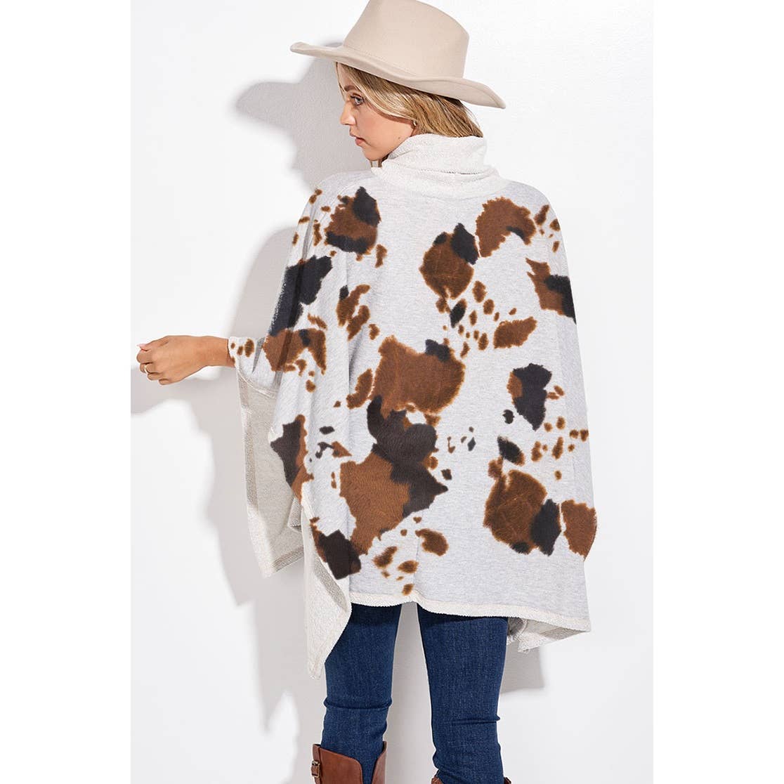 Phil Love - Venta al por mayor Poncho - Mujer - Poncho cuello tortuga con estampado de vaca2