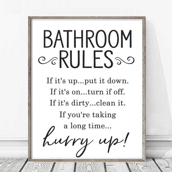 Bathroom Rules Hurry Up Art print (no frame) for wholesale by Lettered & Lined