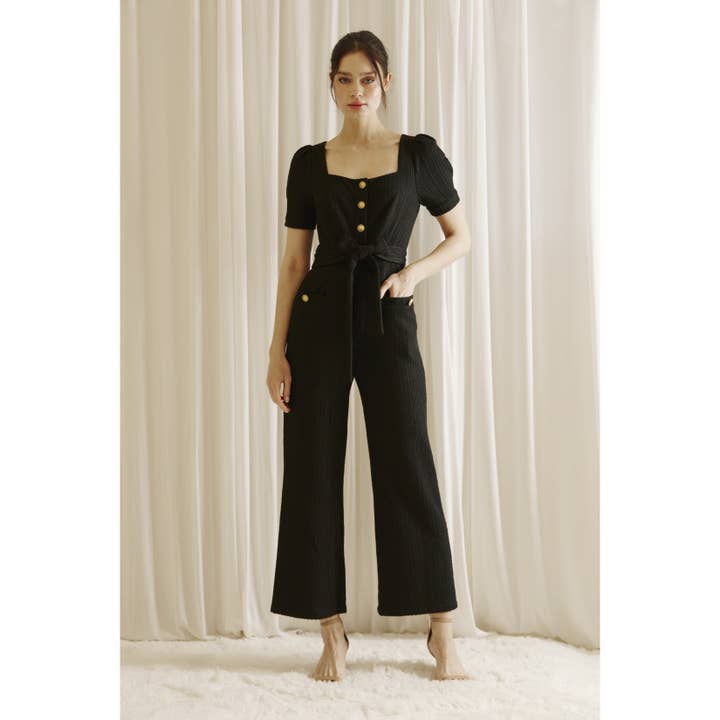 STORIA - Wholesale Jumpsuit - Women's - JJ5164- MONOCHROMATIC TEXTURED STRIPED JUMPSUIT