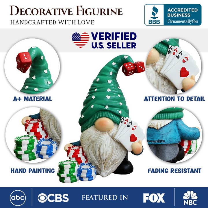 OrnamentallyYou – Estatueta decorativa por atacado – Estatueta de Gnomo do Casino Poker, Estátua Decoração de Mesa de 8"1
