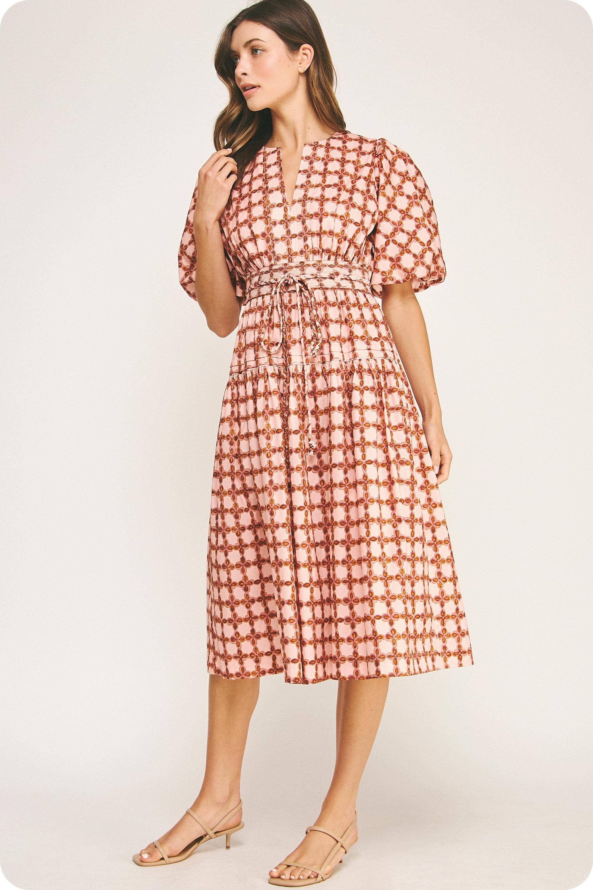 Multi Abito midi con maniche a sbuffo stampato Chainlink in vendita all'ingrosso su Faire11