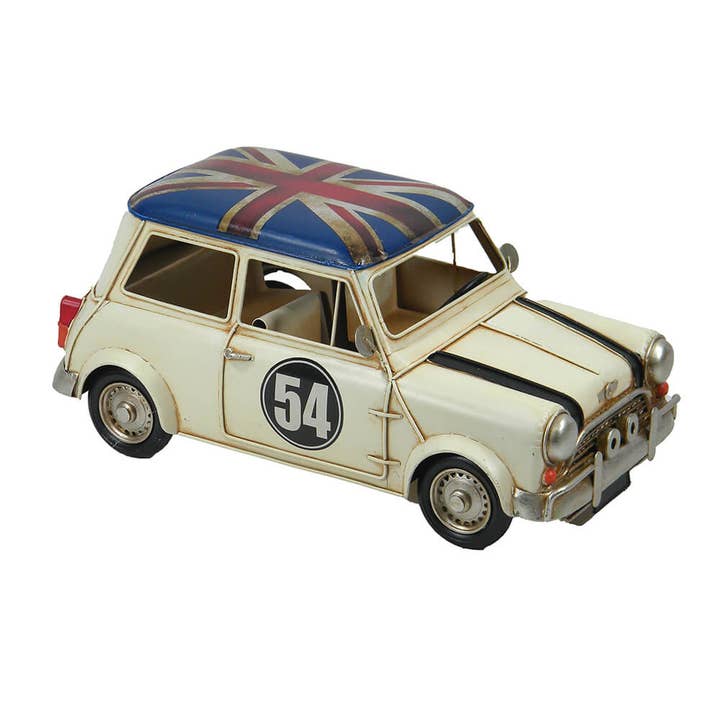 Hvid Racing Tin Mini Bil med GB Flag for engroshandel hos giftland