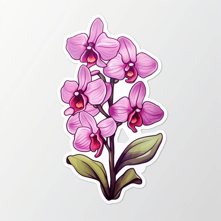 Autocollant imperméable en vinyle Orchid Plant pour la vente par Elizarae Co.