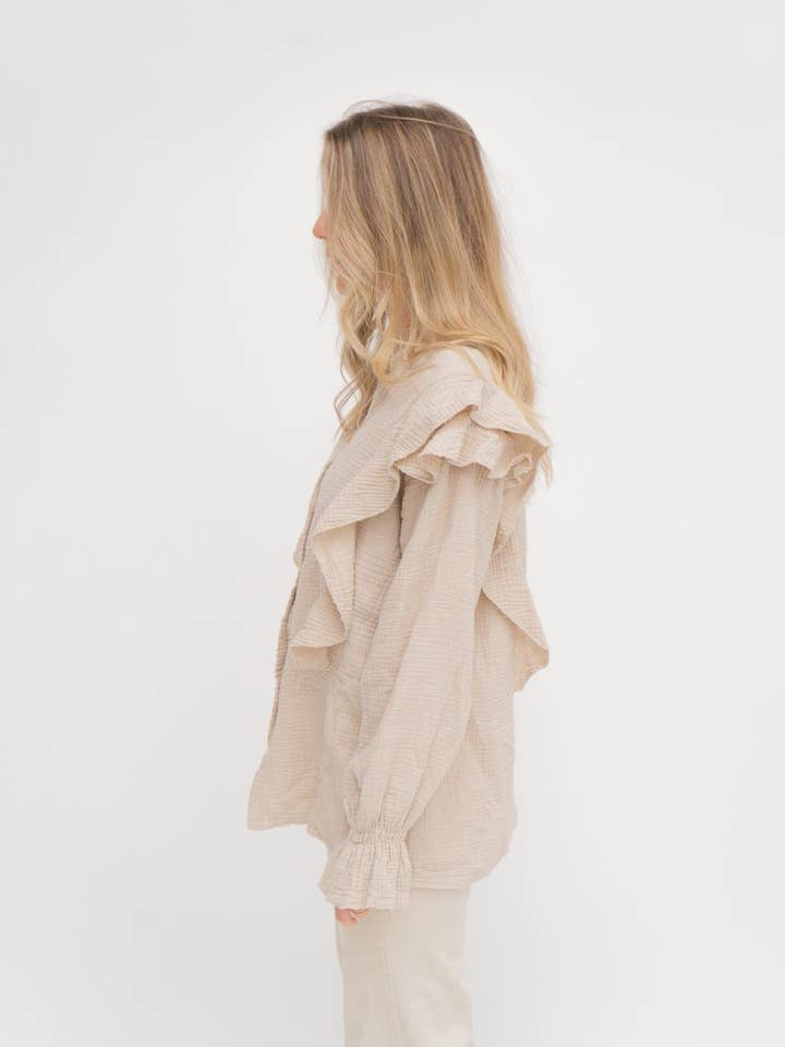 WILD BONNIE oversized muslin shirt in beige for wholesale by Wild Daisy