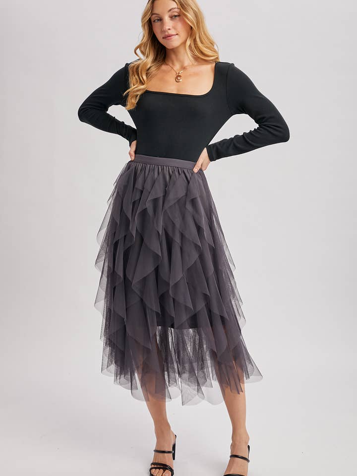 Bluivy - Wholesale Skirt - Women's - SPRIAL RUFFLED TULLE MIDI SKIRT8