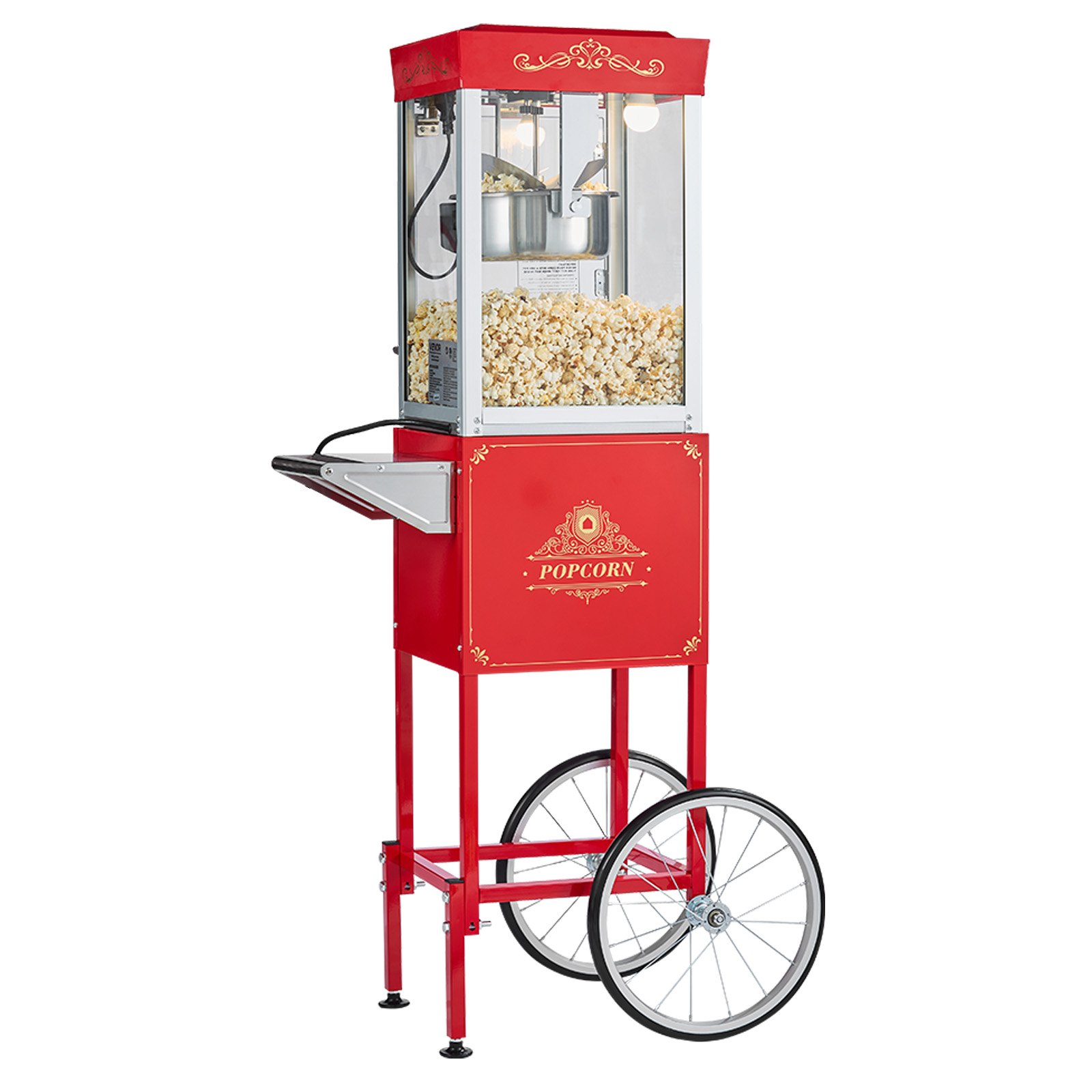 VEVOR Popcorn Machine with Cart, 8oz Stainless Steel Kettle, 800W Commercial Popcorn Maker, 48 Cups per Batch Theater Style Popper, with 2-Button Control Glass Wall PC Door 1 Scoop 3 Spoons, Red for wholesale on Faire9