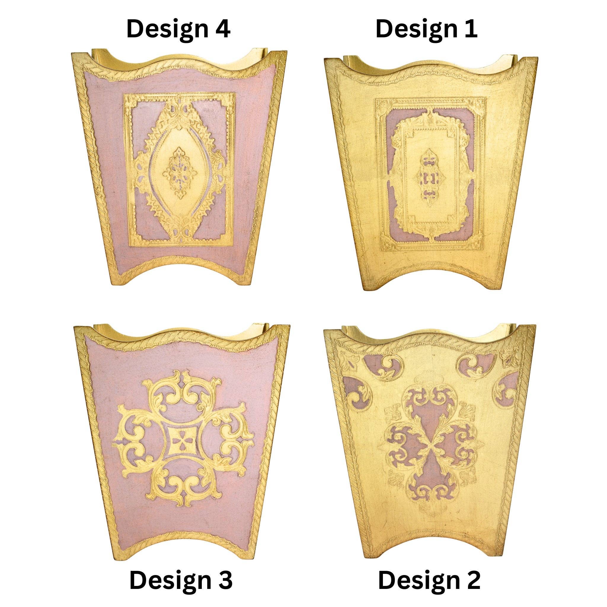 Via Graceffo - Wholesale Prullenbak/vuilnisbak - Florentijnse Gesneden Houten Prullenbak, Roze en Goud, Gemaakt in Italië3