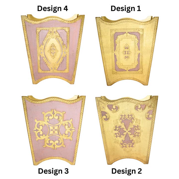 Via Graceffo - Wholesale Prullenbak/vuilnisbak - Florentijnse Gesneden Houten Prullenbak, Roze en Goud, Gemaakt in Italië3