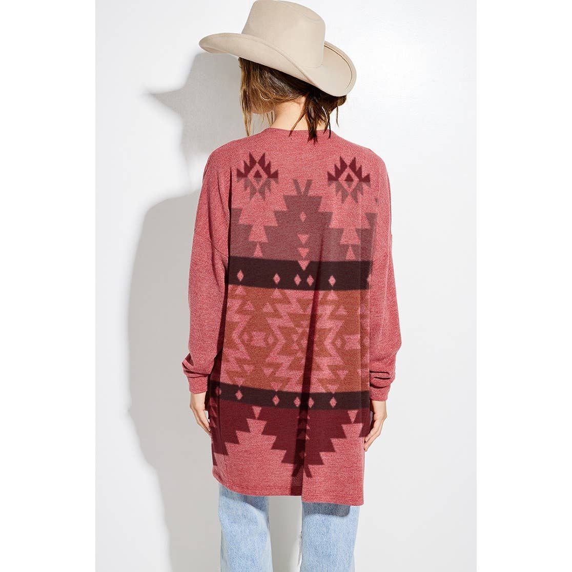 Phil Love - Wholesale Cardigan - Women's - Aztec print Loose fit long sleeve Knit cardigan9