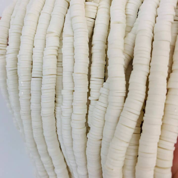 The Bead Bazaar - Wholesale Beads - White Puka Shell Heishi Beads, White Disc Beads, Spacer Beads, Polymer Clay Beads, Beads For Mask Chains, Jewelry Supplies, Flat Beads, White Bead