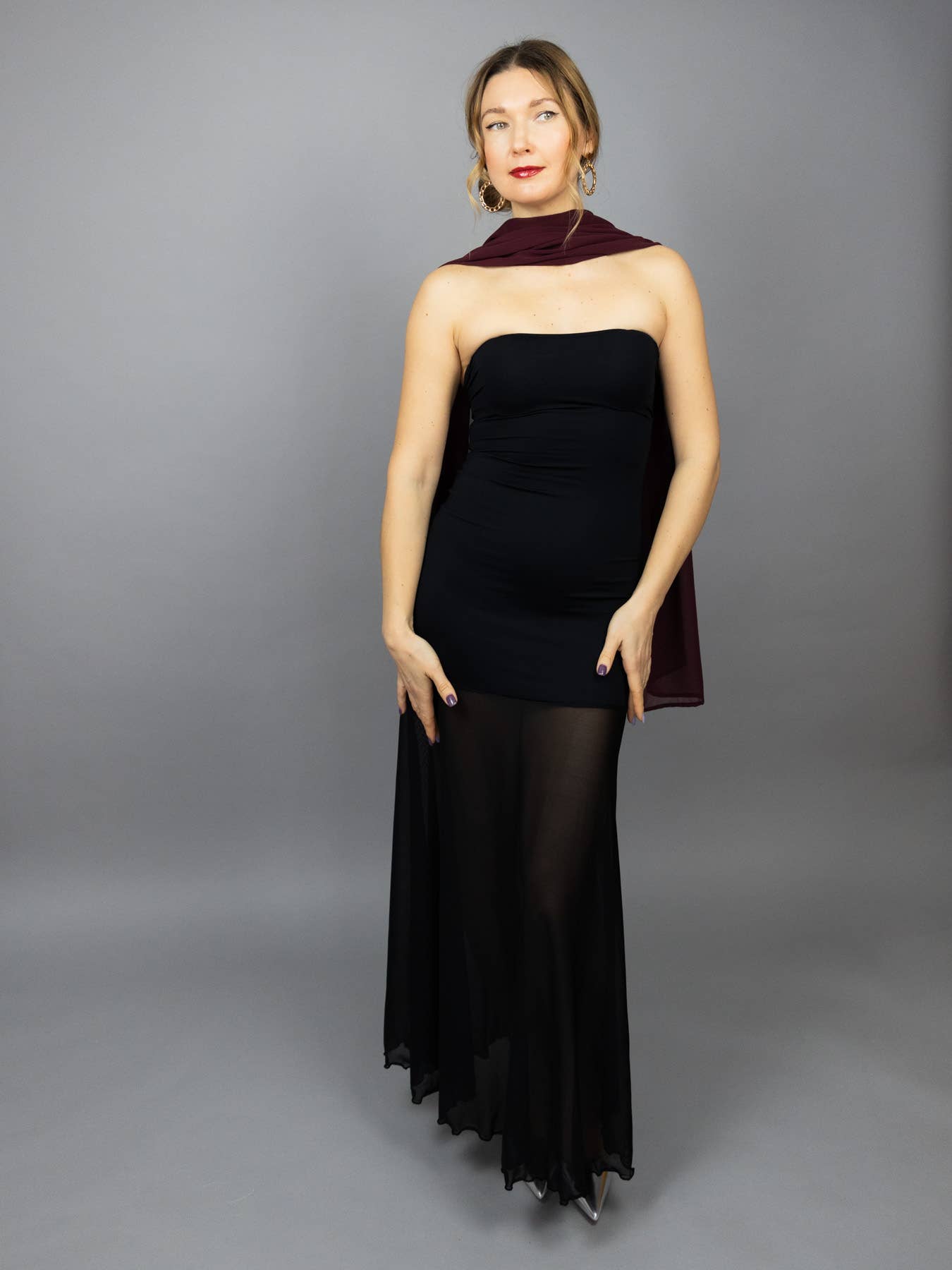 BridalSpain - Venta al por mayor Capa corta- Mujer - Capa Transparente Estilo Griego en Color Vino para Damas de Honor3