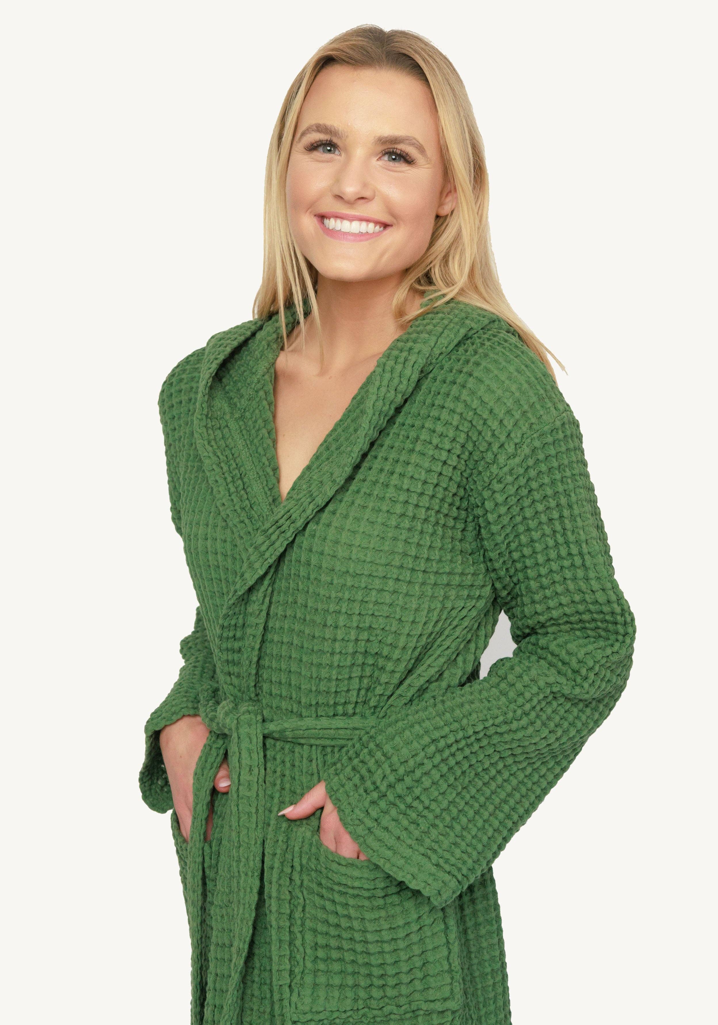 My Kitchen Linens - Wholesale Robe - Women's - Natural Organic Waffle Hooded Bathrobe2