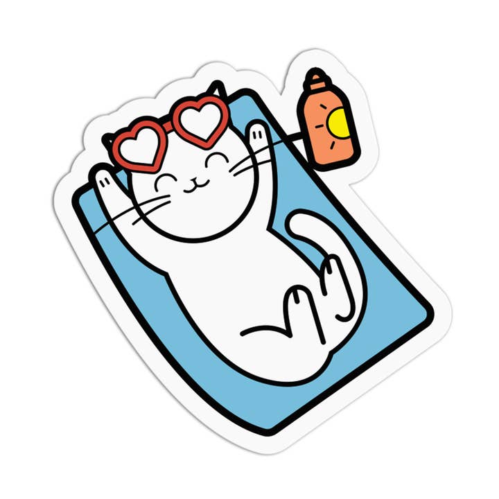 Heart Eyed Sun-Bather Cat Summer Textured Stickers for wholesale by the stkr store