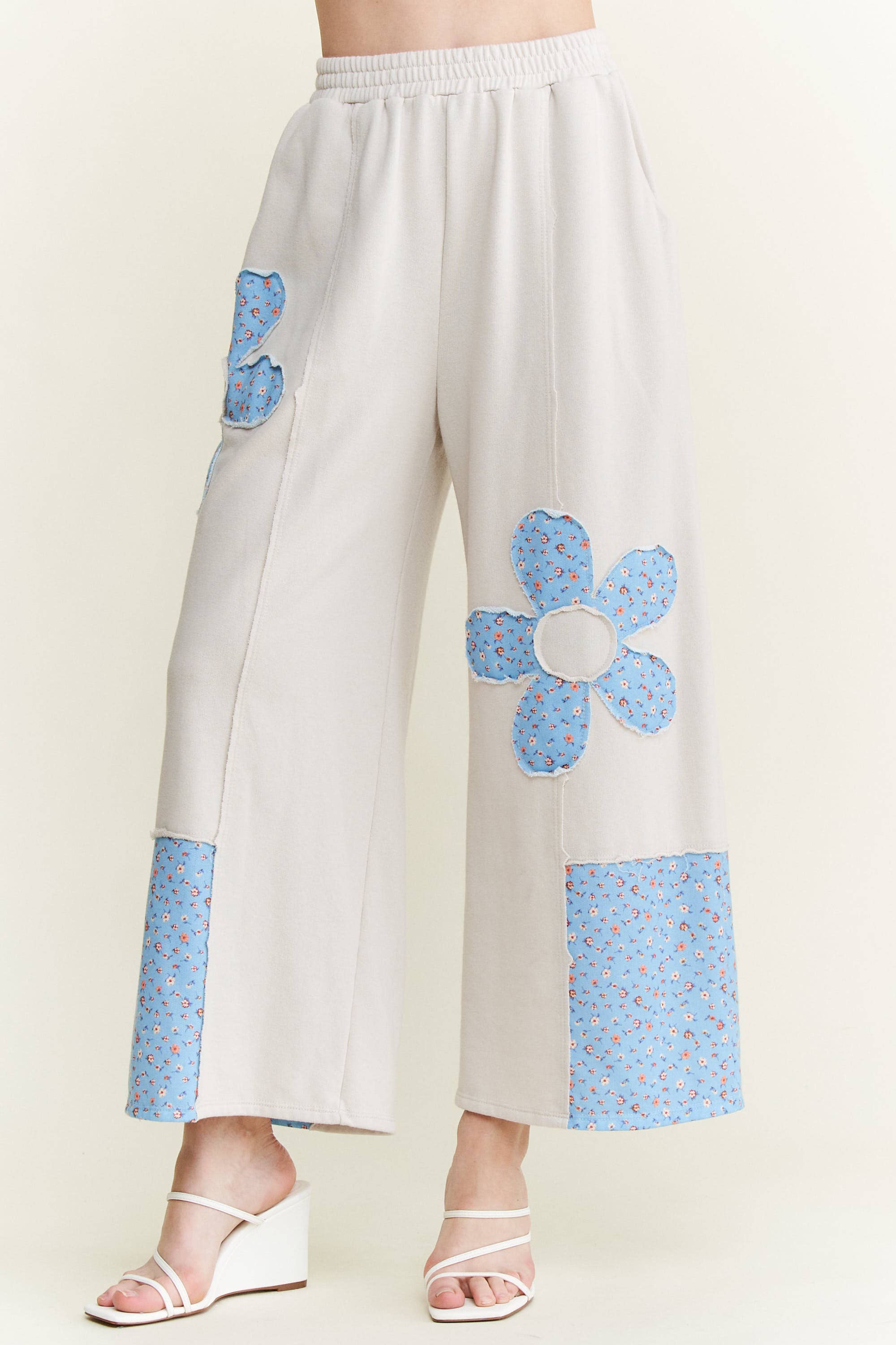 J.Her - Vente Pantalon – femme - Pantalon en molleton de coton avec patchs de fleurs HP65111