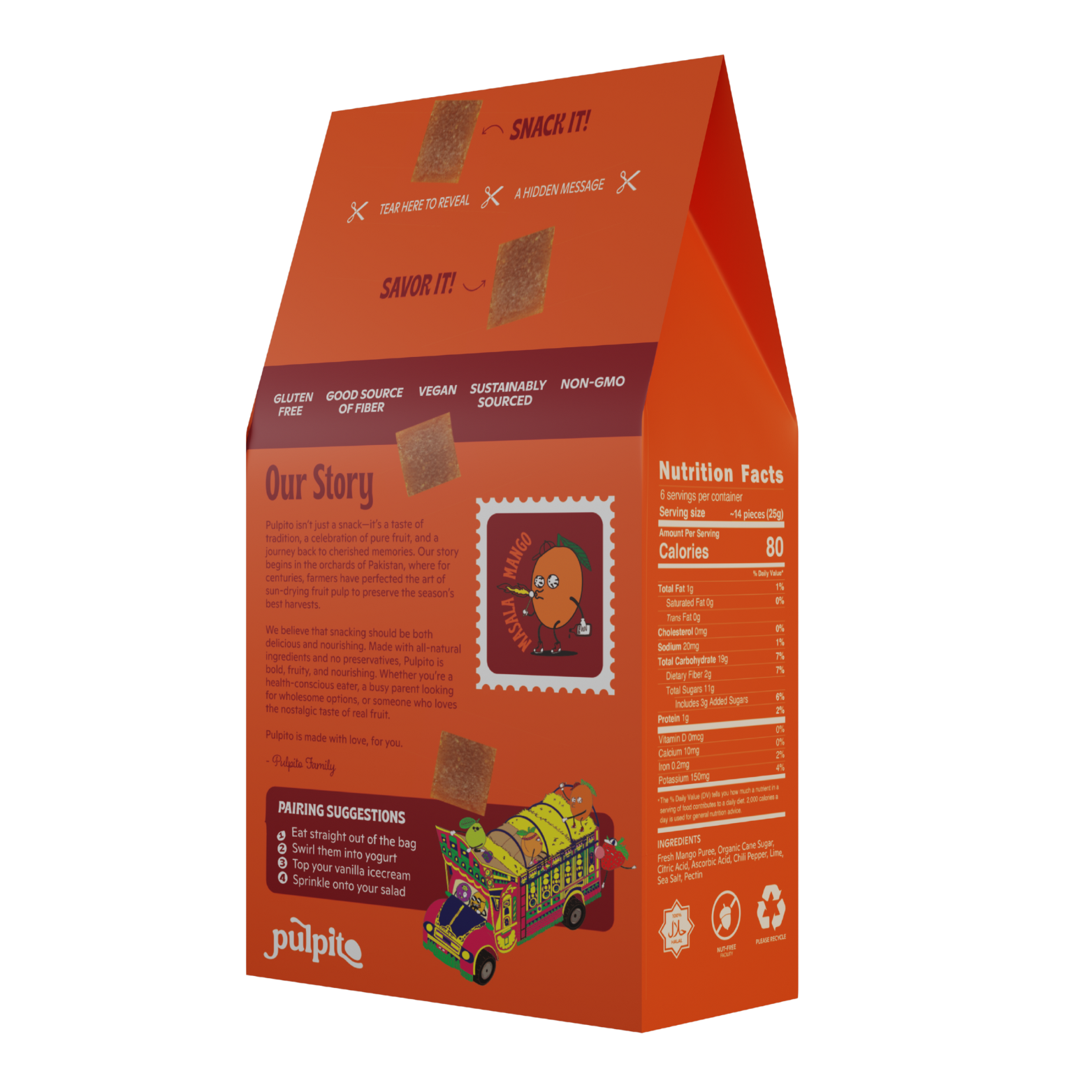 Pulpito Fruit Bites - Wholesale Fruit Snacks - Masala Mango  - Natural Fruit Snacks - Dried Fruit Bites 1