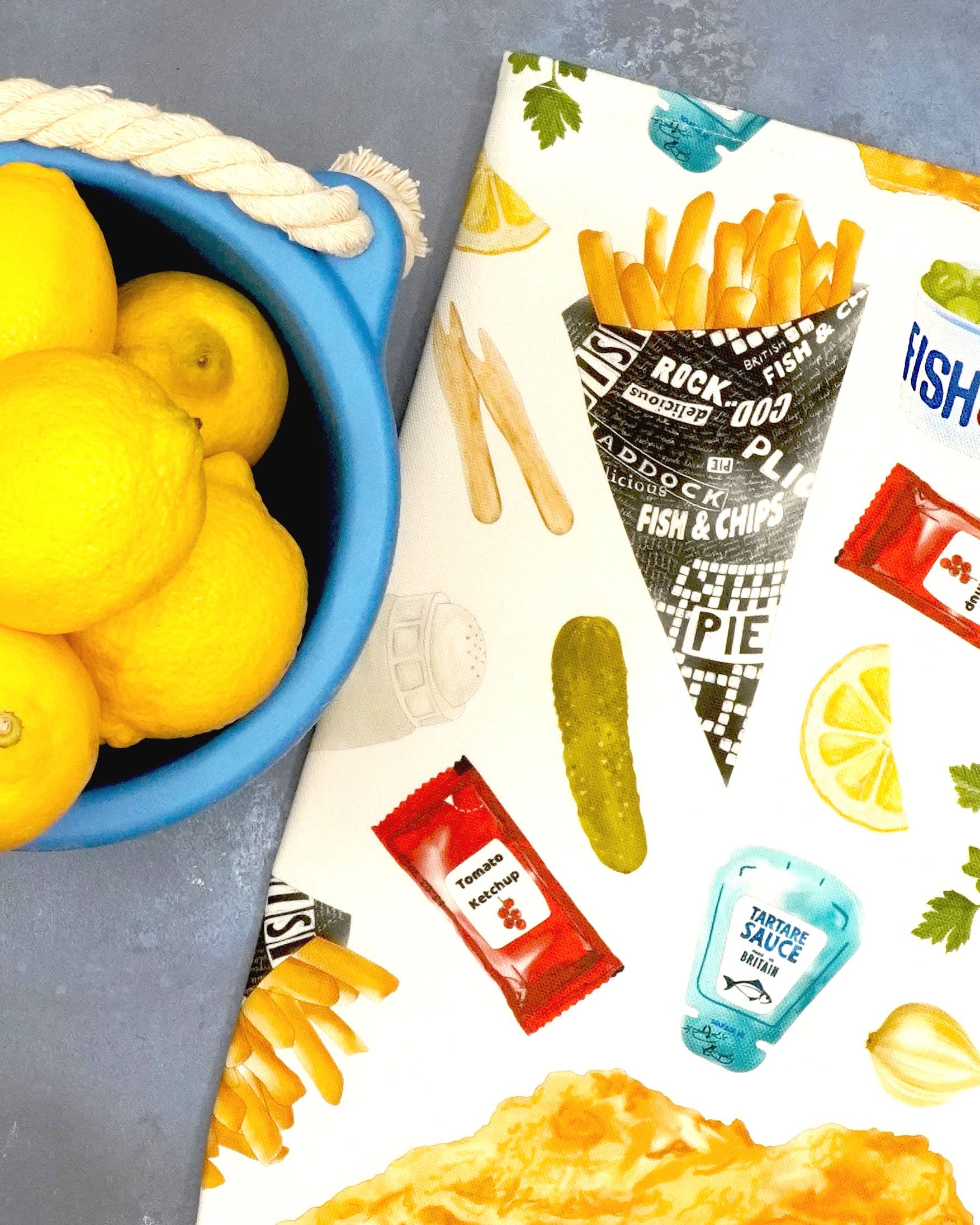 Corinne Alexander – wholesale Tea towel – Fish & Chip Tea Towel - 100% Cotton - Novelty Kitchen Towel4