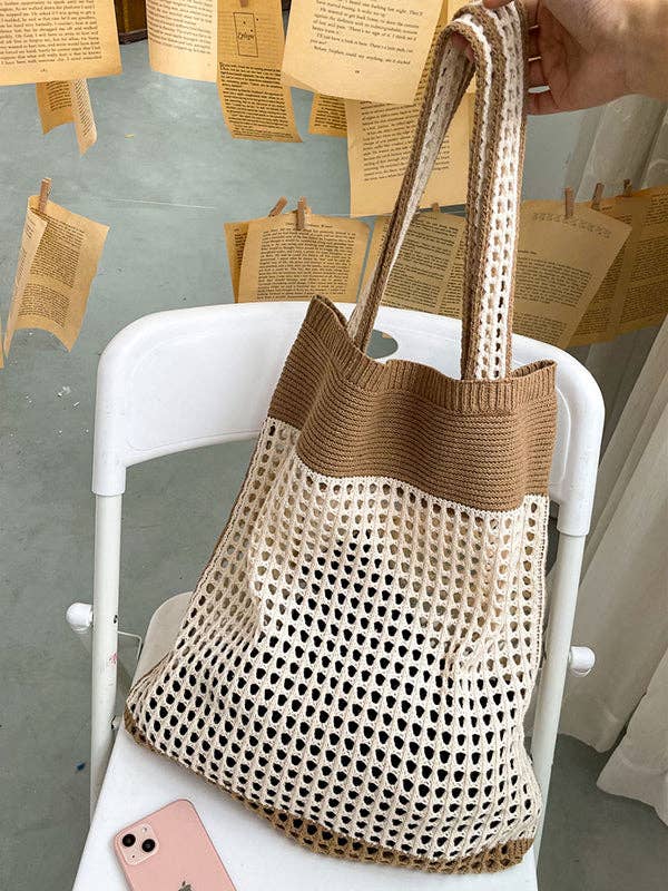 UZ Wholesale Store – wholesale Beach bag – Beach Contrast Color Hollow Bags Accessories0